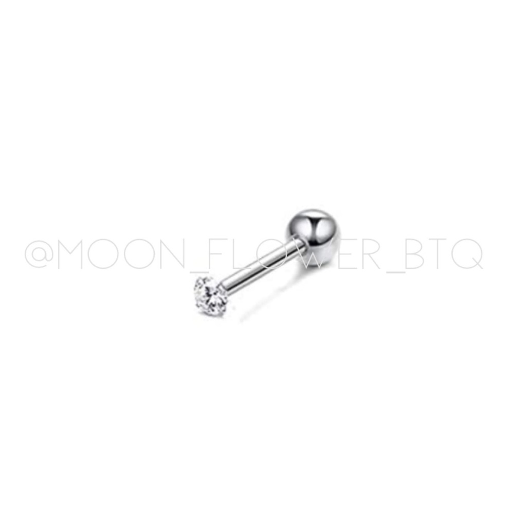 Tiny 316L Stainless Steel Barbell Earring – Hypoallergenic 16G Cubic Zirconia
